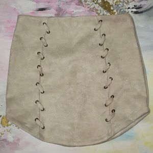 Suede Cream Mini Pencil Skirt